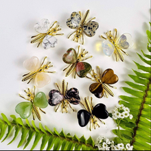 Load image into Gallery viewer, Gemstone Butterfly with Gold Tone Body and Heart Shaped Wings - Black