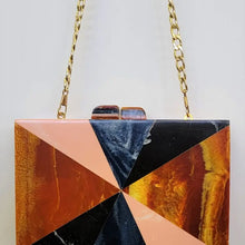 Load image into Gallery viewer, BOX BAG WOOD ACRYLIC INLAY CLUTCH -Geo Neutral
