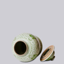 Load image into Gallery viewer, Medium Green and White Porcelain Double Happiness Jar
