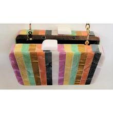 Load image into Gallery viewer, BOX BAG WOOD ACRYLIC INLAY CLUTCH - Jewel Stripe
