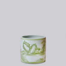 Load image into Gallery viewer, Small Green and White Porcelain River Landscape Cachepot
