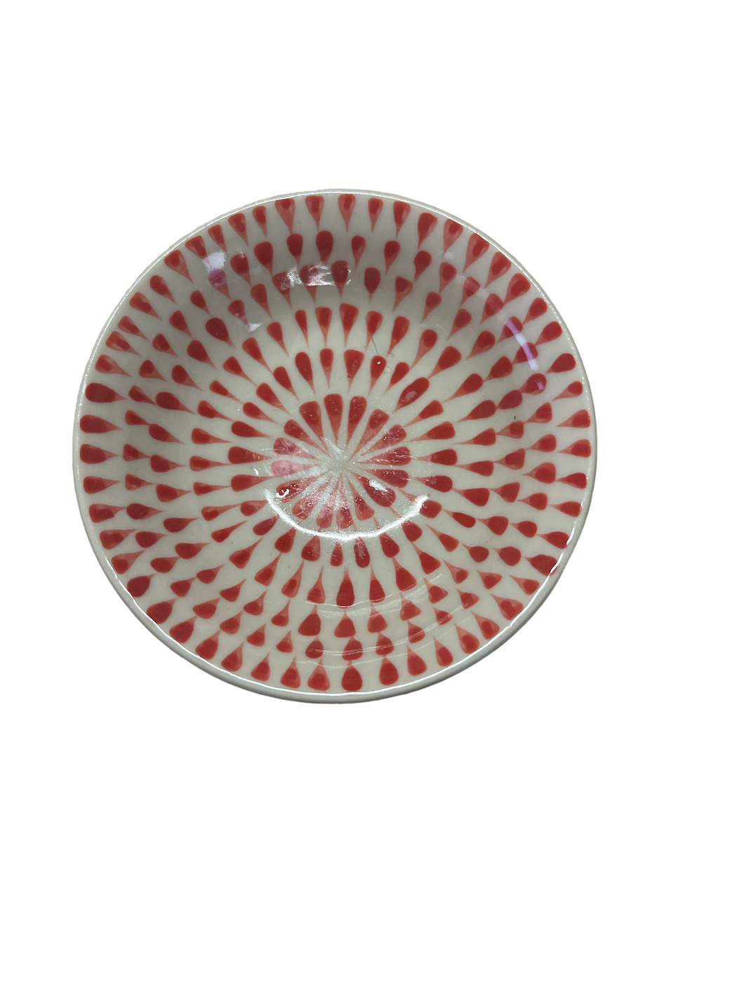 Small Round Vintage Hand Painted Bowl - Red Tear Drop