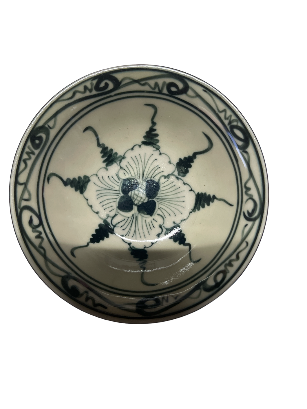 Small Round Vintage Hand Painted Bowl - Flower
