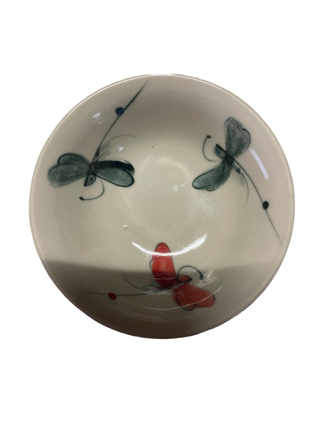 Small Round Vintage Hand Painted Bowl - Dragon Fly