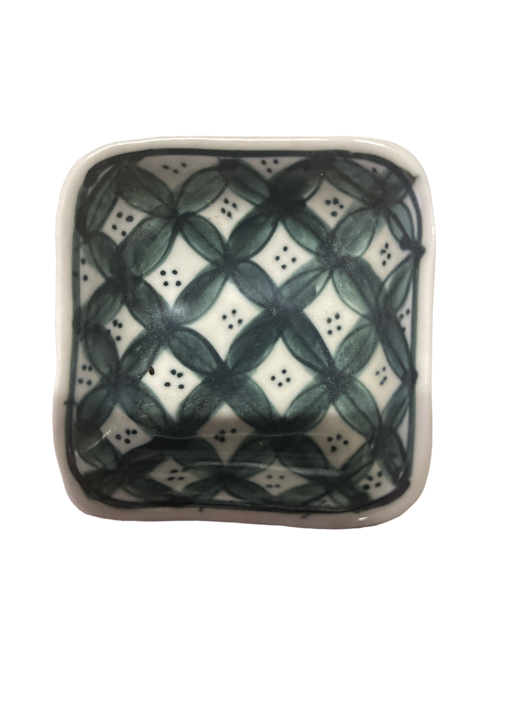 Small Square Vintage Hand Painted Bowl - Black Lattice