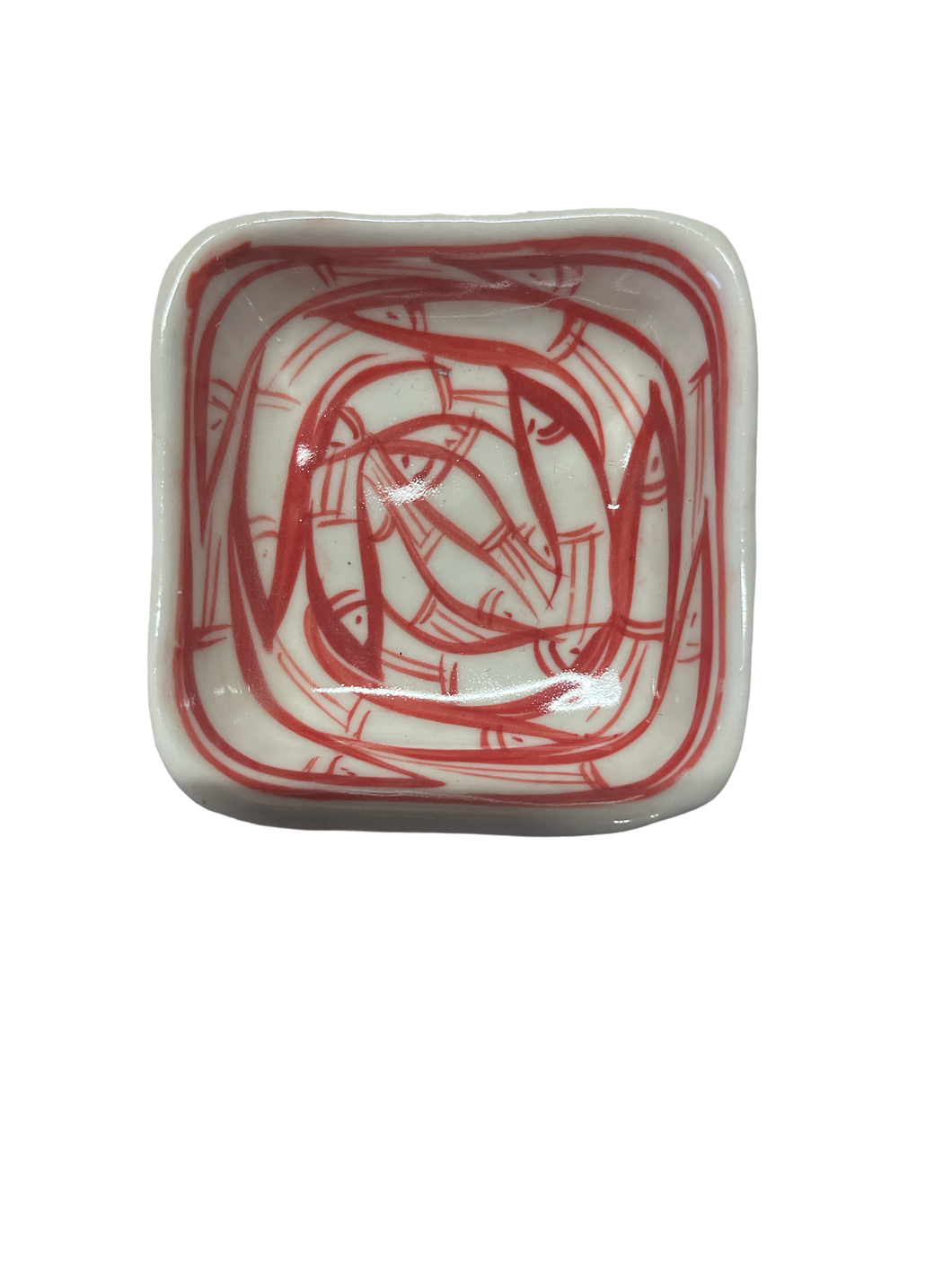 Small Square Vintage Hand Painted Bowl - Red Fish