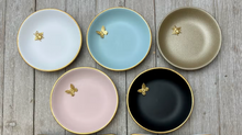 Load image into Gallery viewer, Aqua accent dish with gold butterfly
