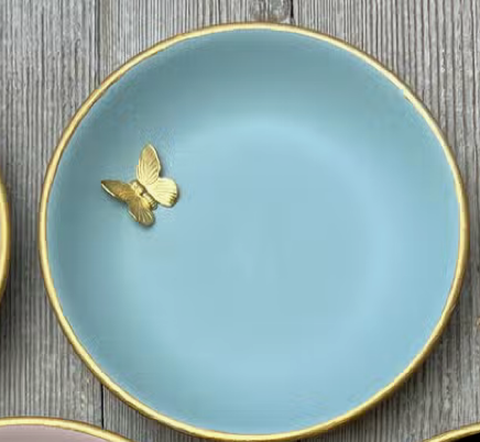 Aqua accent dish with gold bee