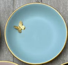 Load image into Gallery viewer, Aqua accent dish with gold butterfly
