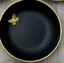 Load image into Gallery viewer, Black accent dish with gold butterfly
