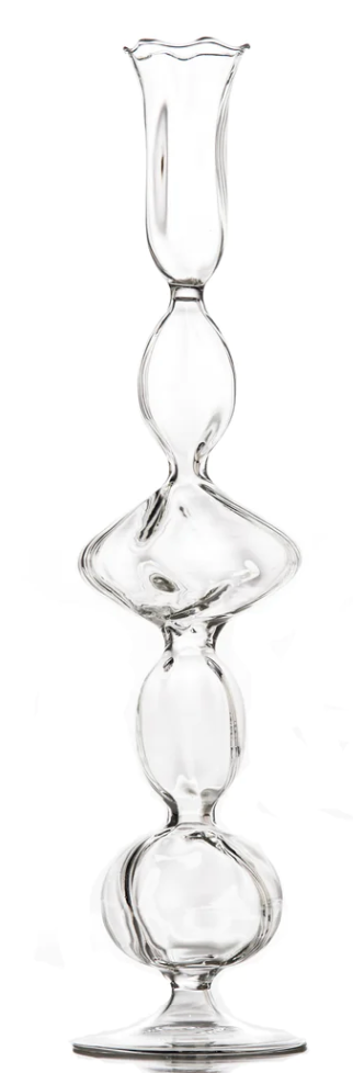 Clear Glass Flat Ball Candlestick