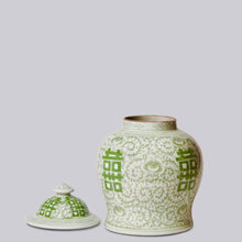 Load image into Gallery viewer, Medium Green and White Porcelain Double Happiness Jar
