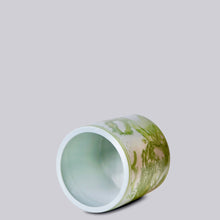 Load image into Gallery viewer, Small Green and White Porcelain River Landscape Cachepot
