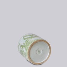 Load image into Gallery viewer, Small Green and White Porcelain River Landscape Cachepot

