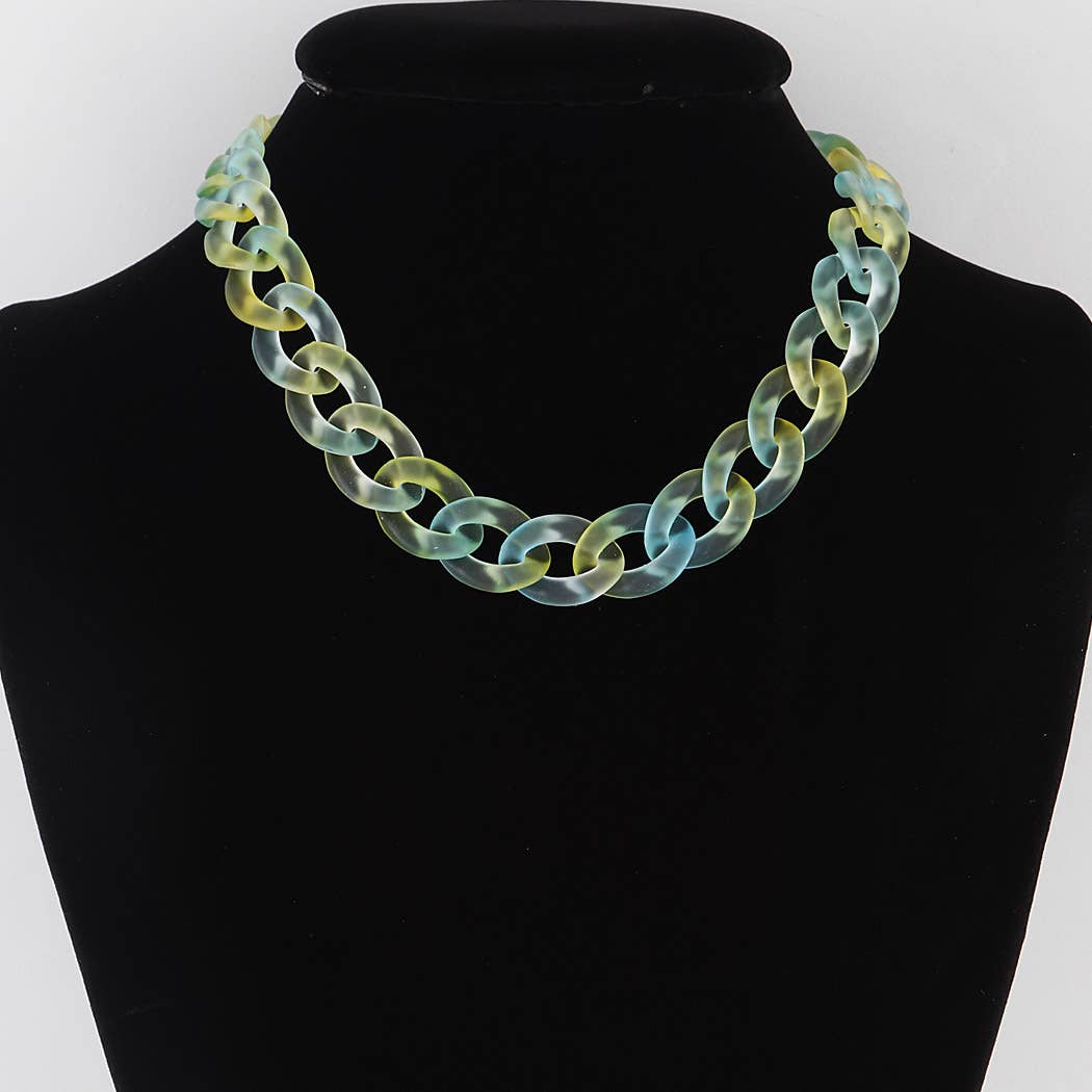 Gradient Curb Chain Necklace: Gold Turquoise