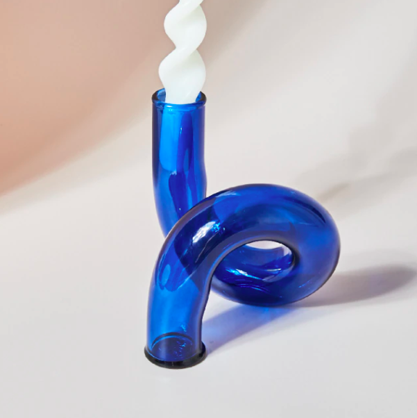 Glass Candlestick Holder- Blue