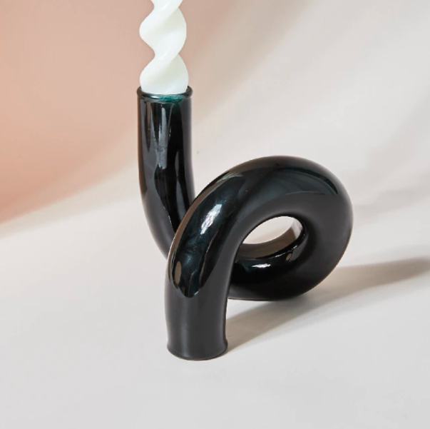 Glass Candlestick Holder- Black