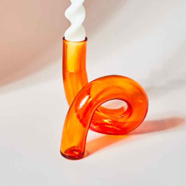 Glass Candlestick Holder- Orange