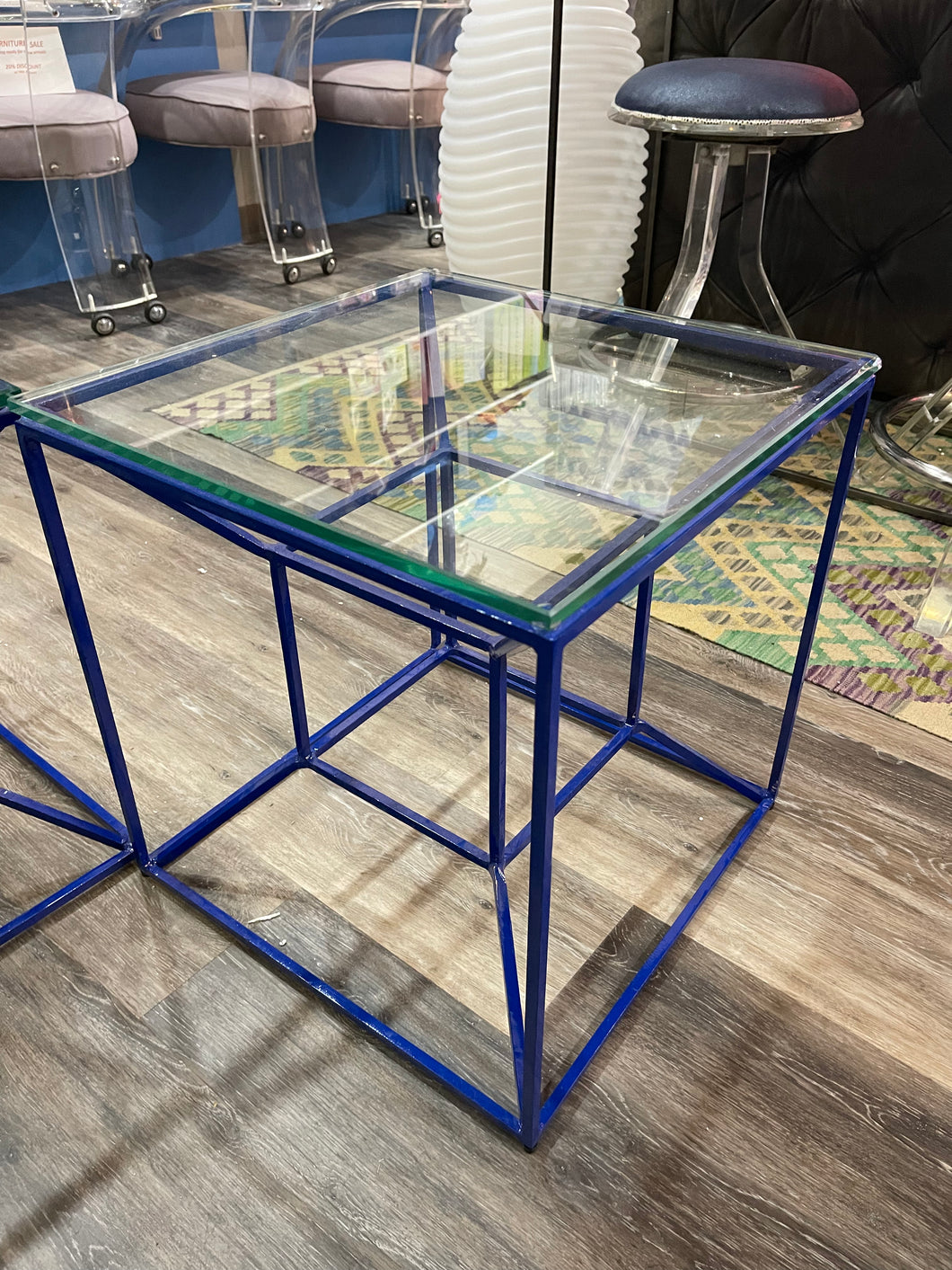 Blue Frame Glass Top Table