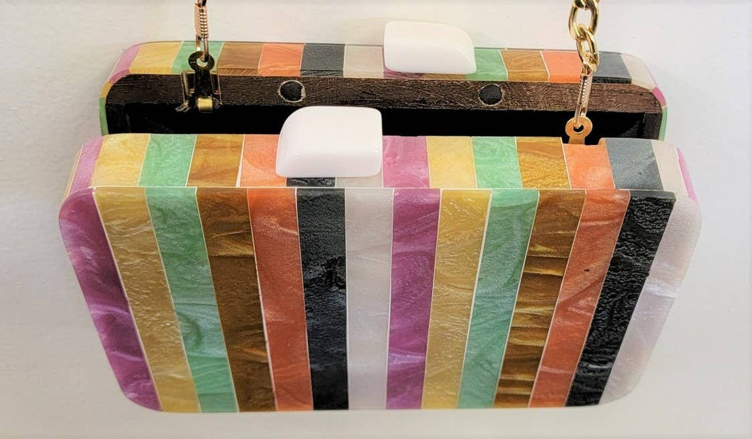 BOX BAG WOOD/CARYLIC Pastel Stripe