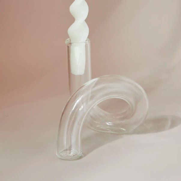 Glass Candlestick Holder- Clear