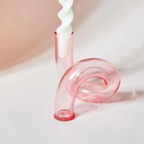 Glass Candlestick Holder- Pink