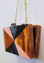 Load image into Gallery viewer, BOX BAG WOOD ACRYLIC INLAY CLUTCH -Geo Neutral
