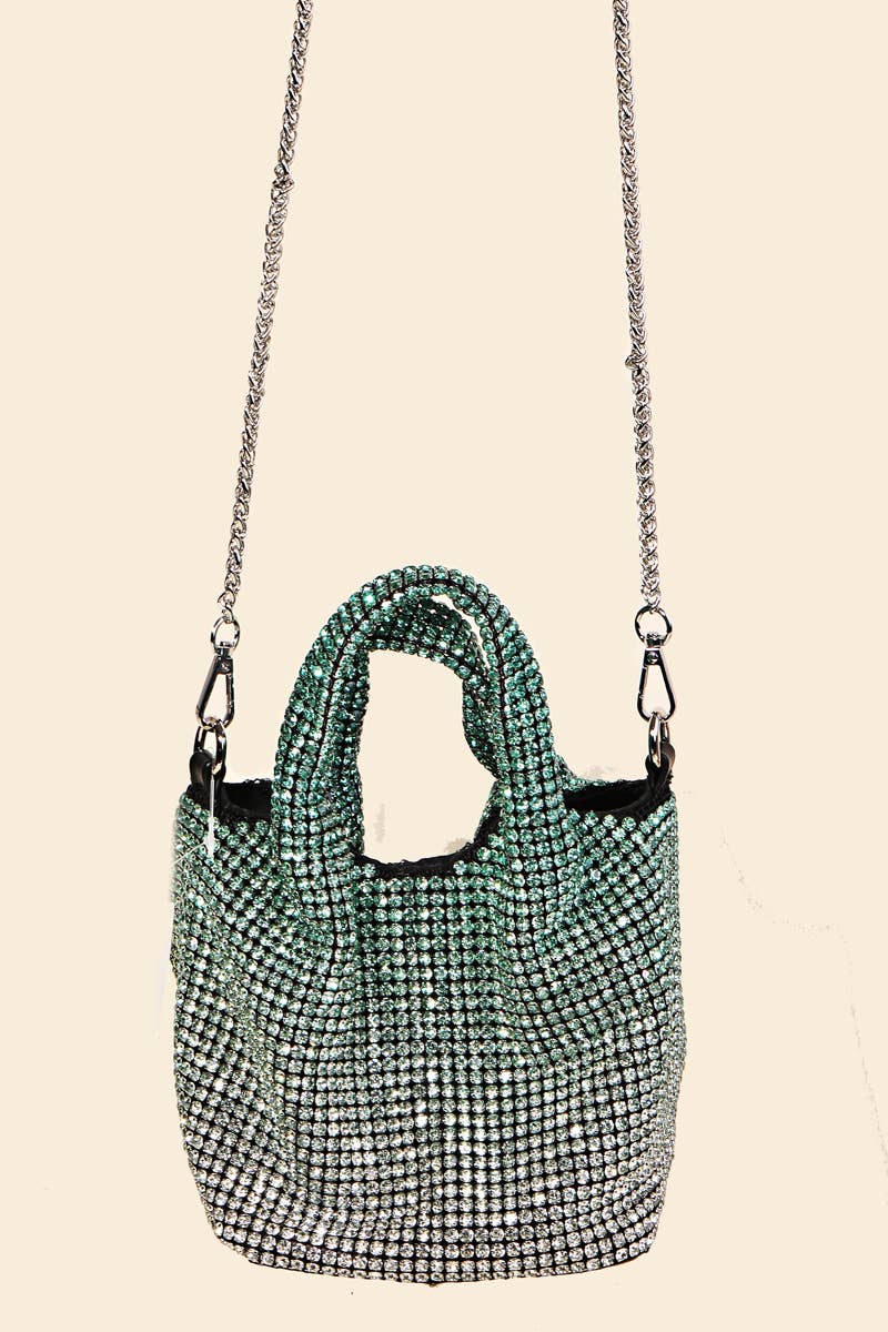 Rhinestone Studded Handbag - Green Ombre