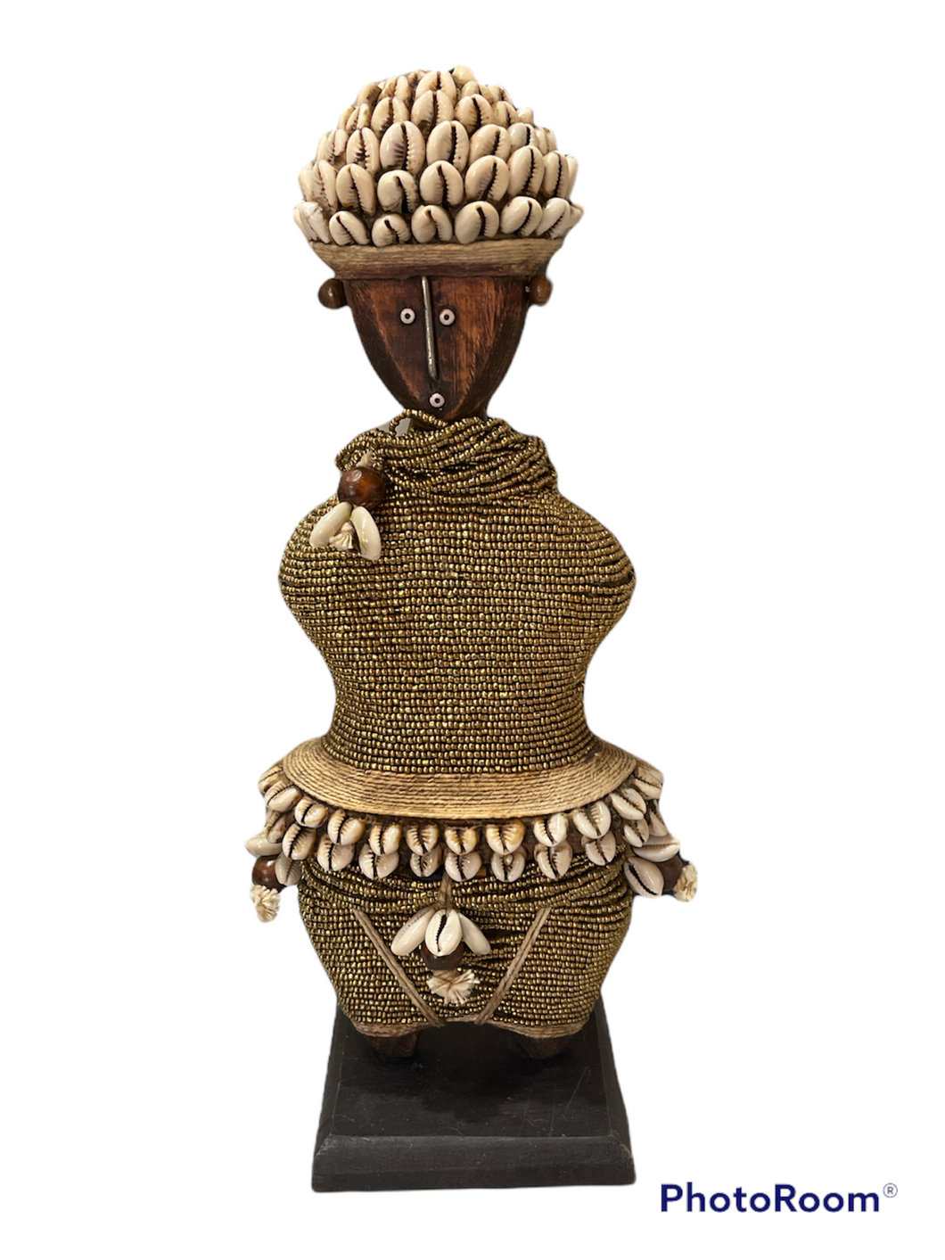 African Beaded Namji Fertility Doll in Gold