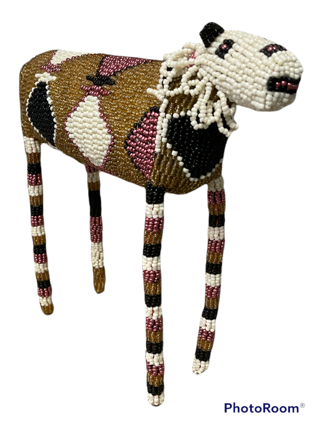 African Beaded Cow Brown w Pink