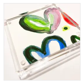 Green Blue Pink Acrylic Block Heart - Mini
