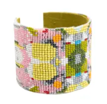 Poppy Pink Beaded Cuff Bracelet