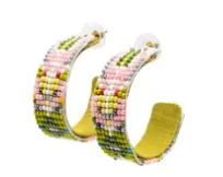 Poppy Pink Beaded Loop Earrings