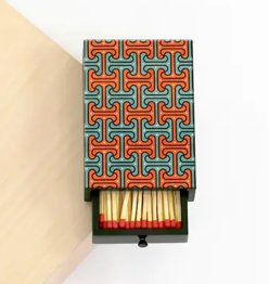 Pattern Geometric Orange Blue Wooden Matchbox