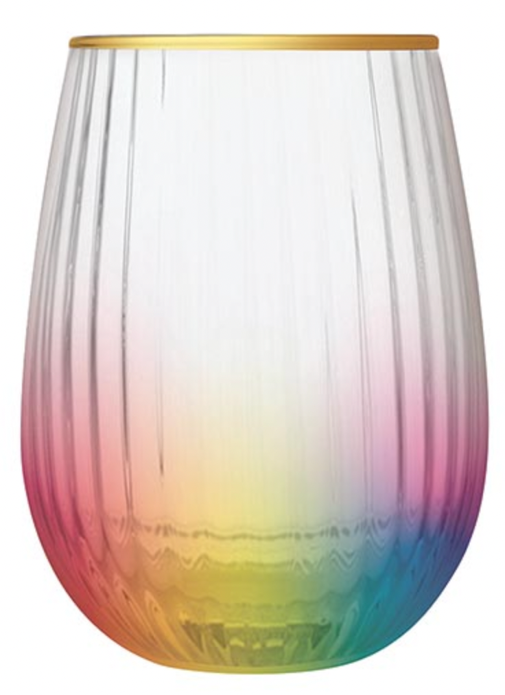 Beveled Stemless Wine Glass - Rainbow