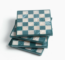 Load image into Gallery viewer, Blue Check Resin Coaster Set of 4
