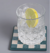 Load image into Gallery viewer, Blue Check Resin Coaster Set of 4
