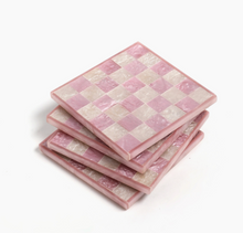 Load image into Gallery viewer, Pink Check Resin Coaster Set of 4
