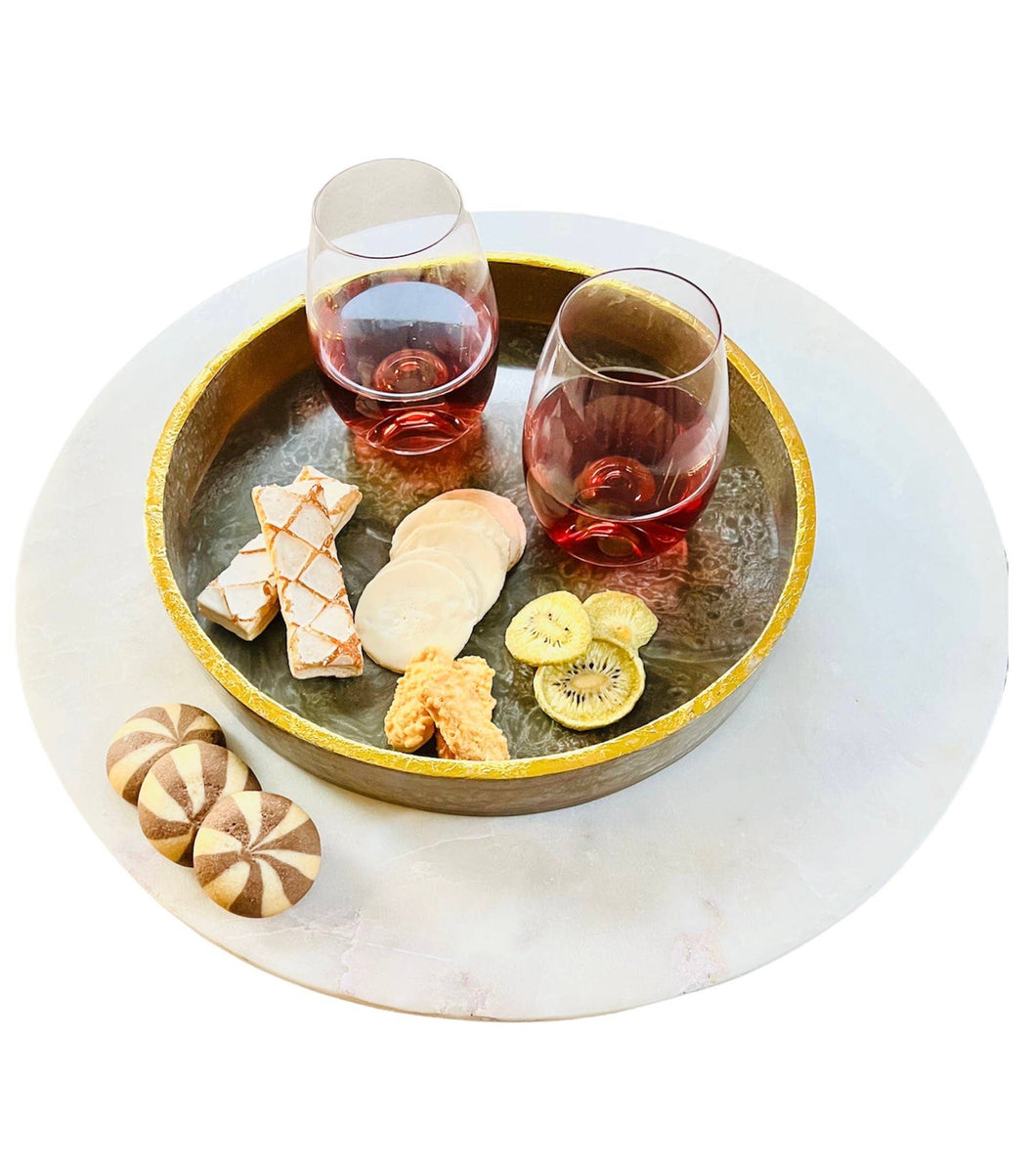 Brown Resin Round Serving Tray