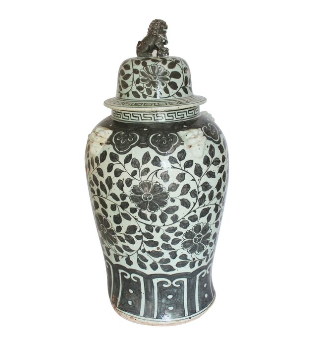 Black Vine Lion Lid Temple Jar