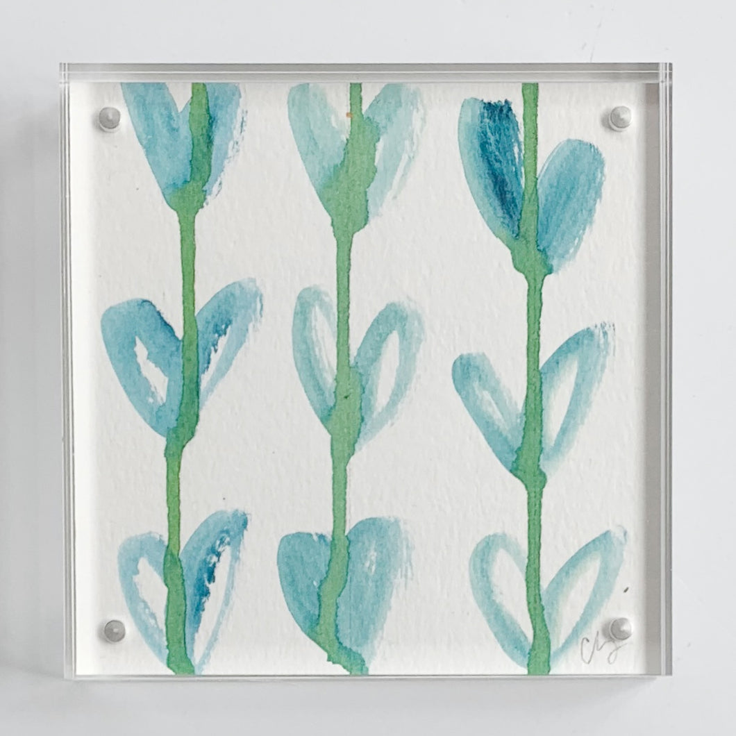 Blue and Green Acrylic Block Hearts Painting
