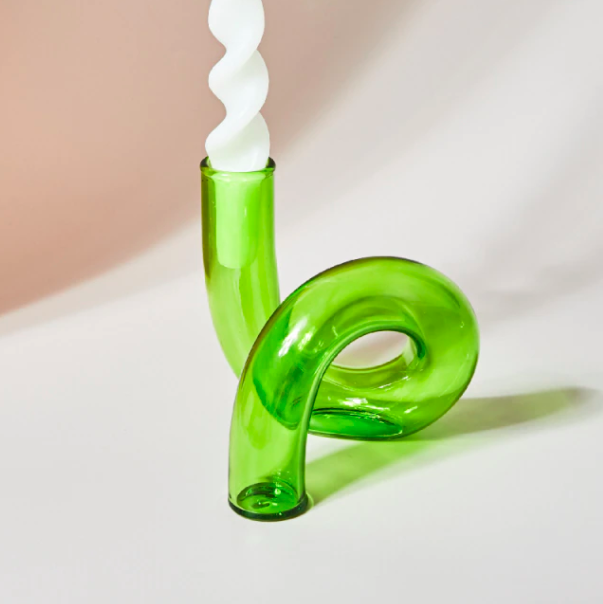 Glass Candlestick Holder- Green