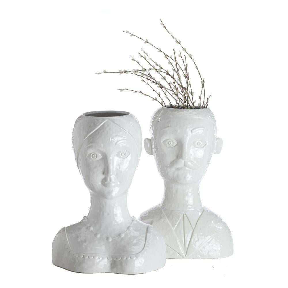 Vase, Male Head, White Glazed Ceramic (2)
