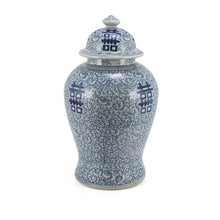 Load image into Gallery viewer, Blue &amp; White Double Happiness Floral Temple Jar
