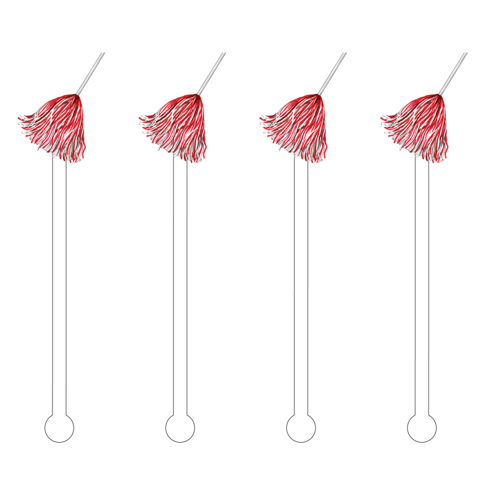 Red & White Pom Pom Acrylic Stir Sticks