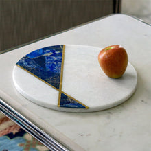Load image into Gallery viewer, Stone Marble Platter with Lapis Brass
