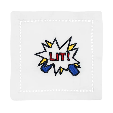 Embroidered Cocktail Napkins- Lit