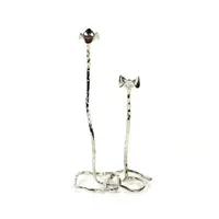 Load image into Gallery viewer, Tall Lotus Taper Candle Holder- Elegant Silver- Set
