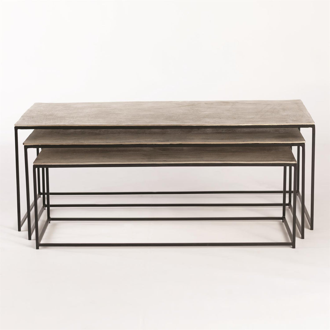 Set of 3 Sand Casted Nesting Cocktail Tables-Black Frame w/Nickel Top
